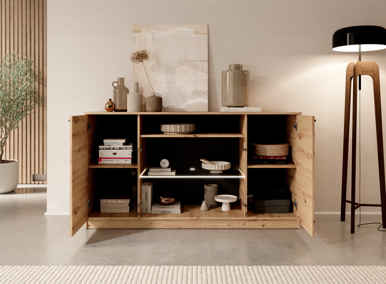 Comoda cu iluminare LED ADRK, Evi I, 160x40x87 cm, PAL laminat, artisan — imaginea 2