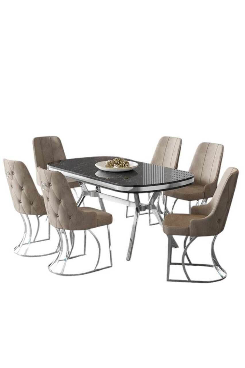 Set masa si scaune (7 piese), Hanah Home, Epal, Sonata / Crom / Cappuccino — imaginea 2
