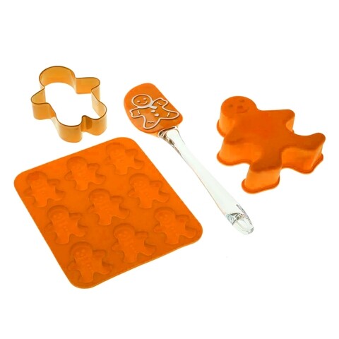 Set ustensile si forme desert pentru copii, 4 piese,Versa, Muneco, plastic, portocaliu