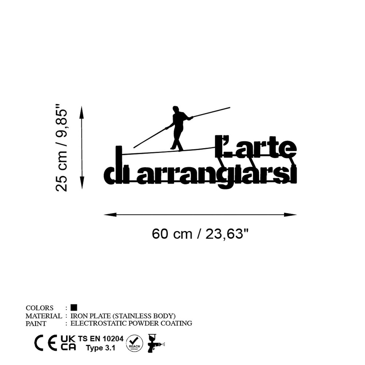 Decoratiune de perete, Arrangiarsi 3, Dimensiune: 60 x 25 cm, Negru — imaginea 6