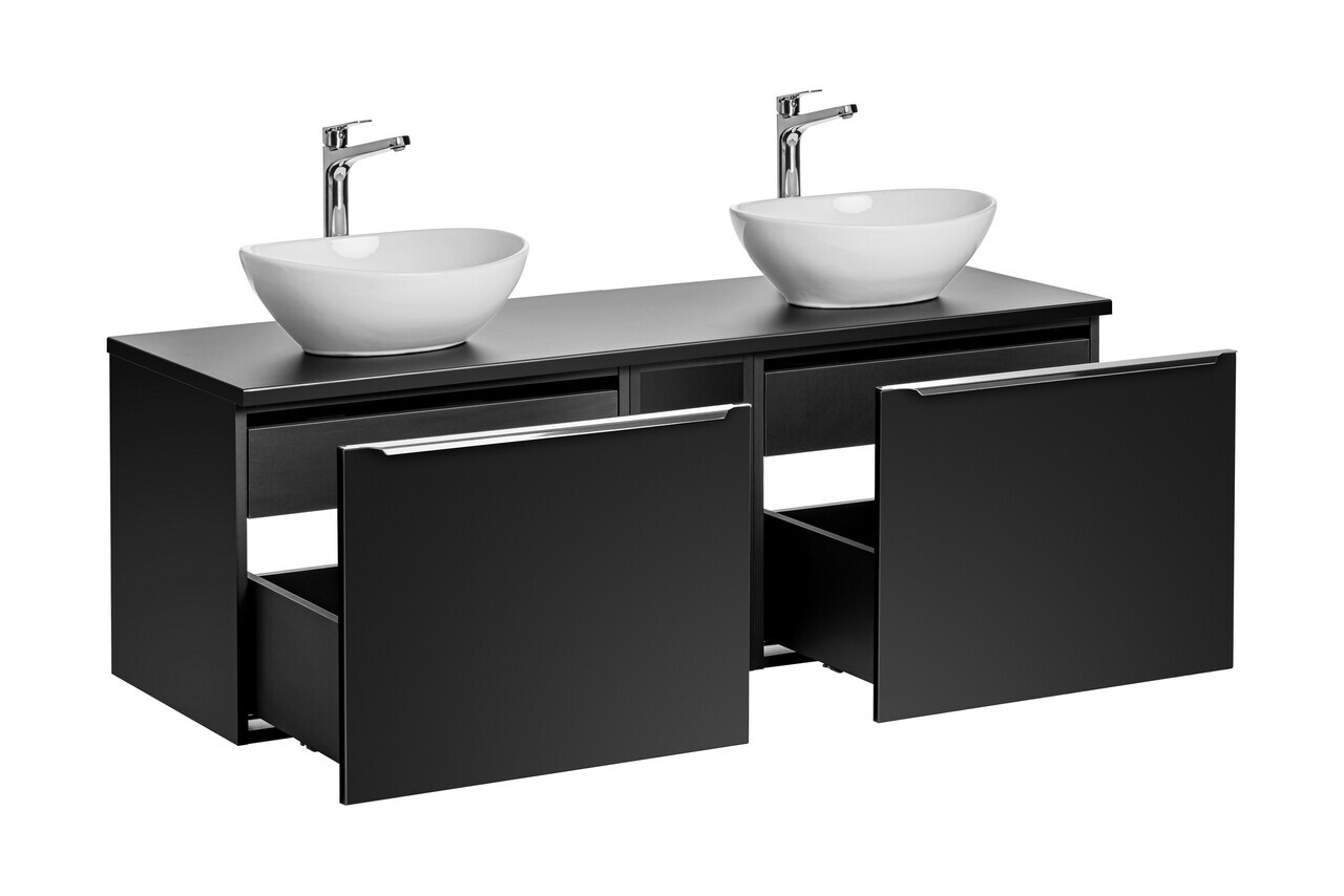 Set mobilier baie, dulap dublu si 2 lavoare, 140 cm Lola, Santa Fe Black, Comad, MDF/PAL laminat, negru mat — imaginea 3