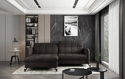 Coltar extensibil stanga 3 locuri ELTAP, Lore-36, Lorelle, 225x160x105 cm, lemn/poliester, maro inchis