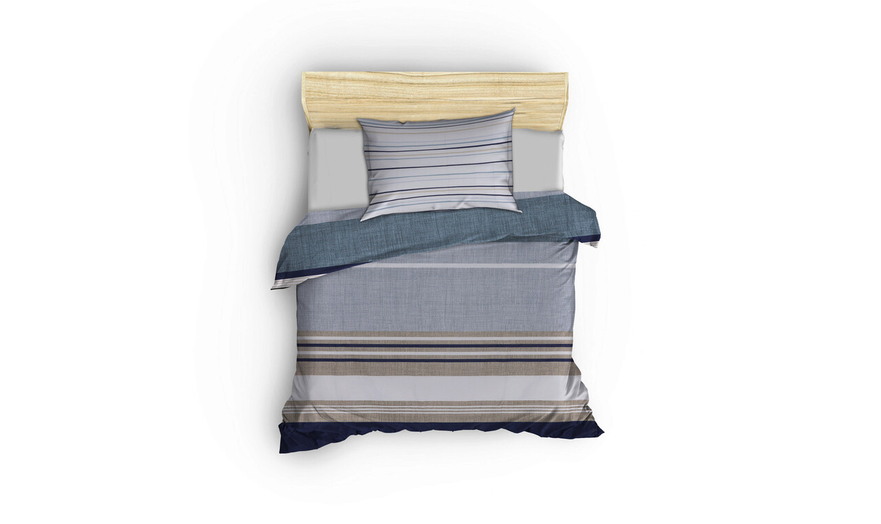 Lenjerie de pat pentru o persoana (ES), Savoy - Blue, Victoria, Bumbac Ranforce