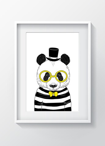 Tablou decorativ panda w a hat, oyo kids, 29x24 cm, lemn/mdf, multicolor