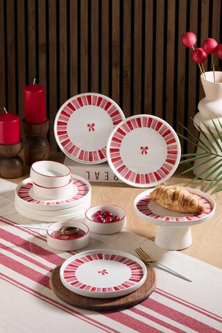 Set de mic dejun (11 piese), L'essentiel Maison, 430KSV6186, Bol: 10,5 x 10,5 x 3,5 cm - 150 ml (4 bucăți), Roz/Alb