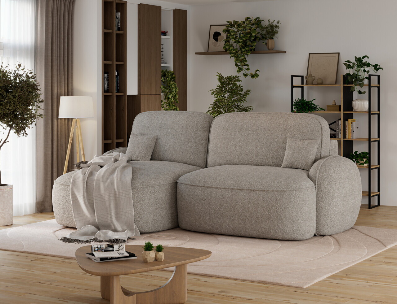 Coltar extensibil stanga 3 locuri ELTAP, Tesalia, 240x150x93 cm, lemn/tesatura boucle, bej inchis — imaginea 3