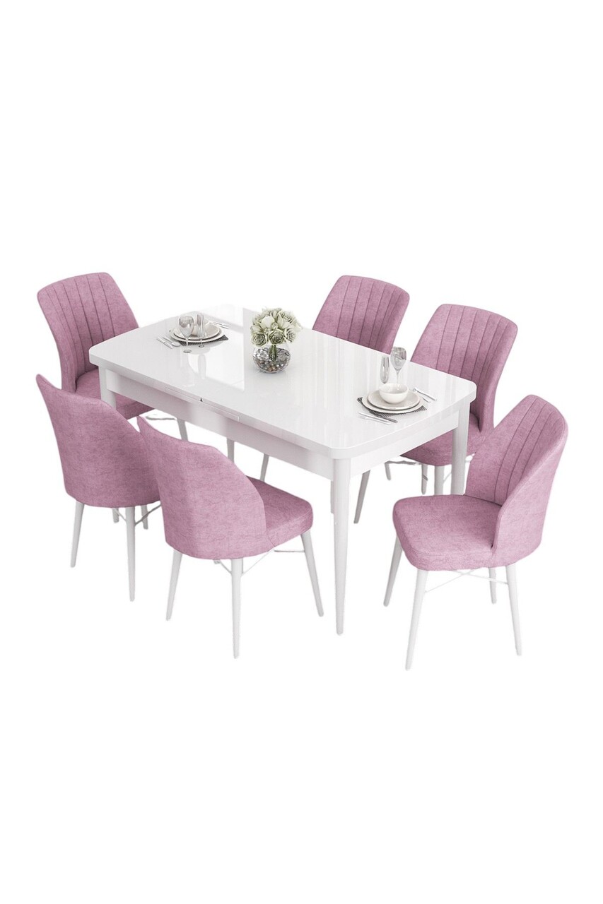 Set masa extensibila si scaune, Hanah Home, Eva, Alb/Roz - view 2
