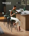 Set 2 scaune de bar, Vasagle, Ekho, 57x101 cm, otel/piele ecologica, verde forest