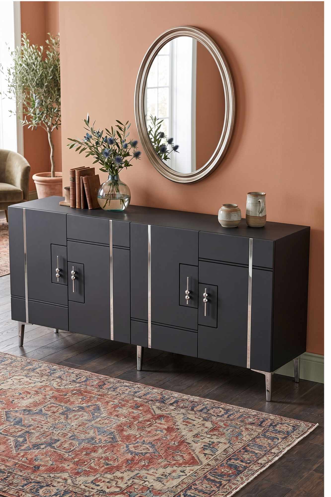 Consola, Hanah Home, Ilay 150, 150x75x32 cm, Antracit / Argintiu