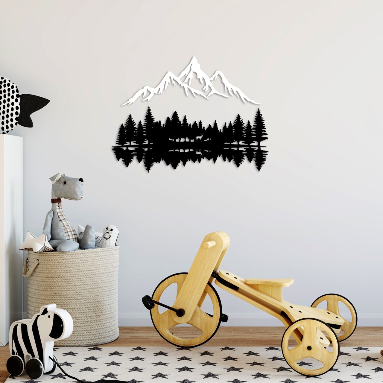 Decoratiune de perete, Nature And Mountain, Dimensiune: 62 x 22 cm (1 bucată), Alb/Negru - view 2