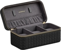 Cutie de voiaj pentru ceasuri Ronne Travel, Songmics, 20x11x9 cm, 3 compartimente, piele ecologica/metal, negru/gri