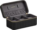 Cutie de voiaj pentru ceasuri Ronne Travel, Songmics, 20x11x9 cm, 3 compartimente, piele ecologica/metal, negru/gri