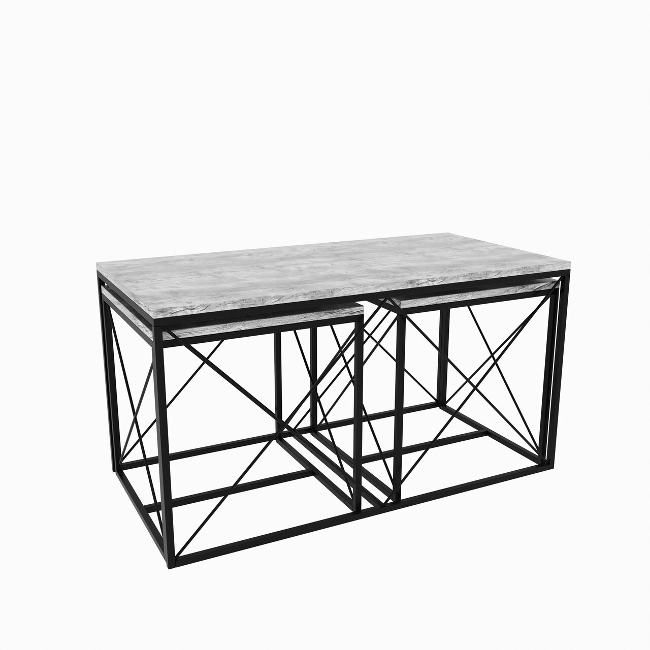 Set masuta de cafea, Kalune Design, Defne, PAL, Gri deschis / Negru - 2 | YEO