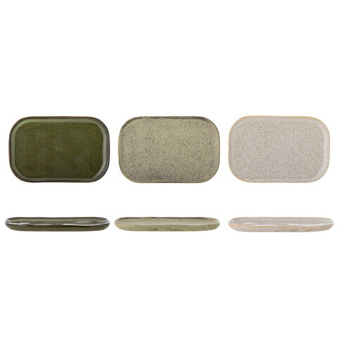Set 3 farfurii desert, Bloomingville, Addison, 22.5x14.5x1.5 cm, ceramica, verde