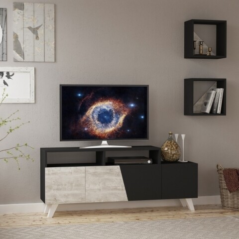 Comoda TV, Homitis, Cafune - Anthracite, Beige, 31.5x140x58 cm