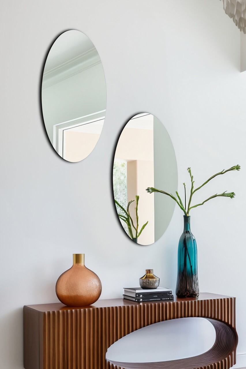 Oglinda decorativa, Mirrorland, Elliptical, Oglindă indestructibilă cu obturator, Argintiu - 1 | YEO