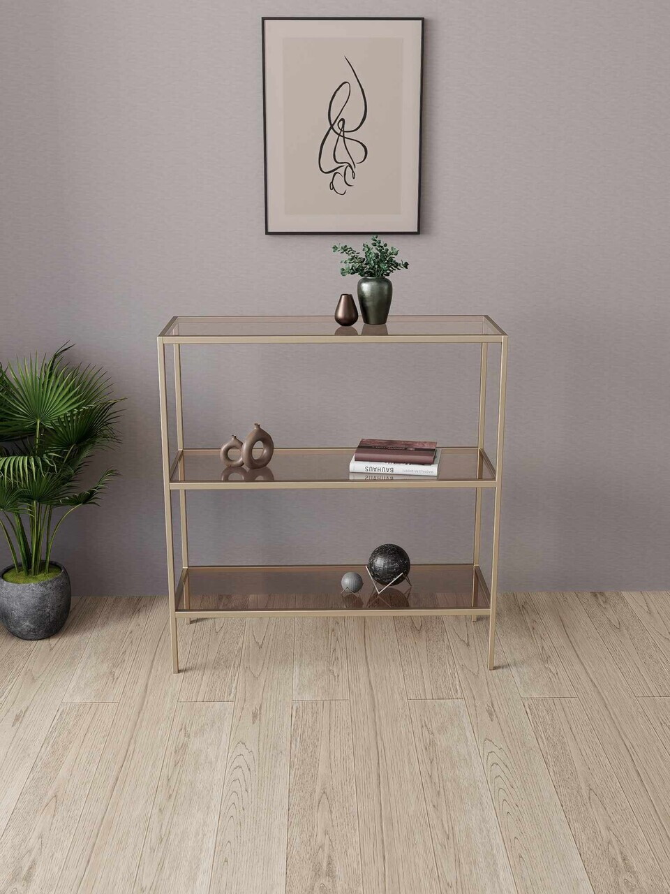 Bufet, Hanah Home, 3 Katlı, 100x85x30 cm, Aur / Bronz — imaginea 2