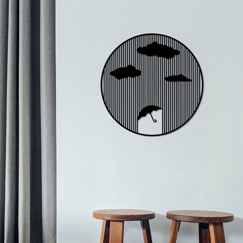 Decoratiune de perete, rain, metal, dimensiune: 65 x 65 cm, negru