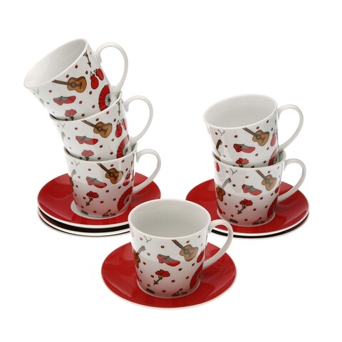 Set 6 cesti cu farfurie, versa, espana, portelan, multicolor