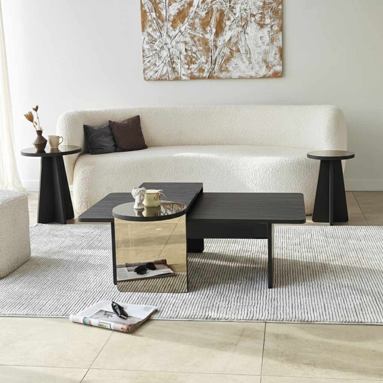 Set masute Nesting 4 piese, Hanah Home, Luna, PAL, Negru/Bronz - imagine 2