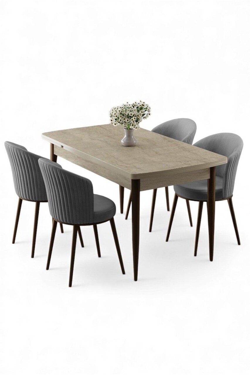 Set masa extensibila si scaune, Hanah Home, Asfel, Travertin / Gri - view 2