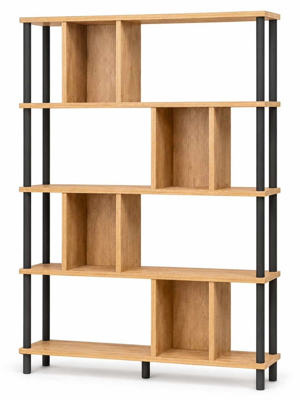 Corp biblioteca, Hanah Home, Peka-0045, 90x137x20 cm, PAL, Stejar / Negru — imaginea 4