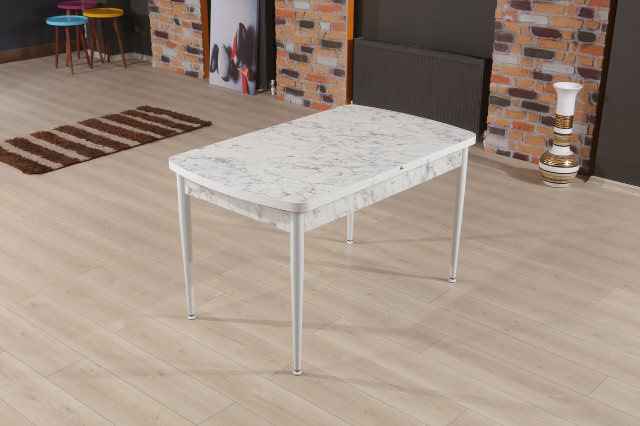 Masa de sufragerie extensibila, Beckley, Trend Carrara, 132x79x76.5 cm, PAL, Alb/Gri - 1 | YEO