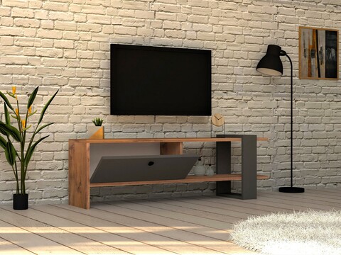 Comoda tv ova, puqa design, 120x25x36.8 cm, antracit/natural