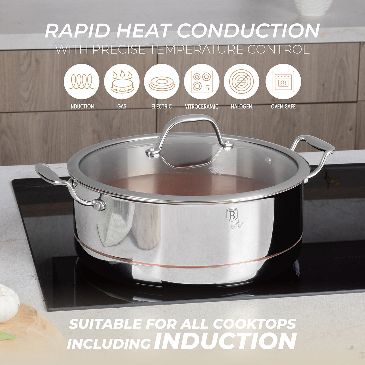 Oala adanca cu capac Berlinger Haus, Copper Touch, 28 cm, inox/aluminiu, argintiu - imagine 11