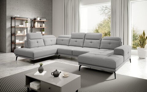 Coltar stanga 6 locuri ELTAP, LT-04GO, Bretan, 350x205x107 cm, lemn/poliester, gri deschis