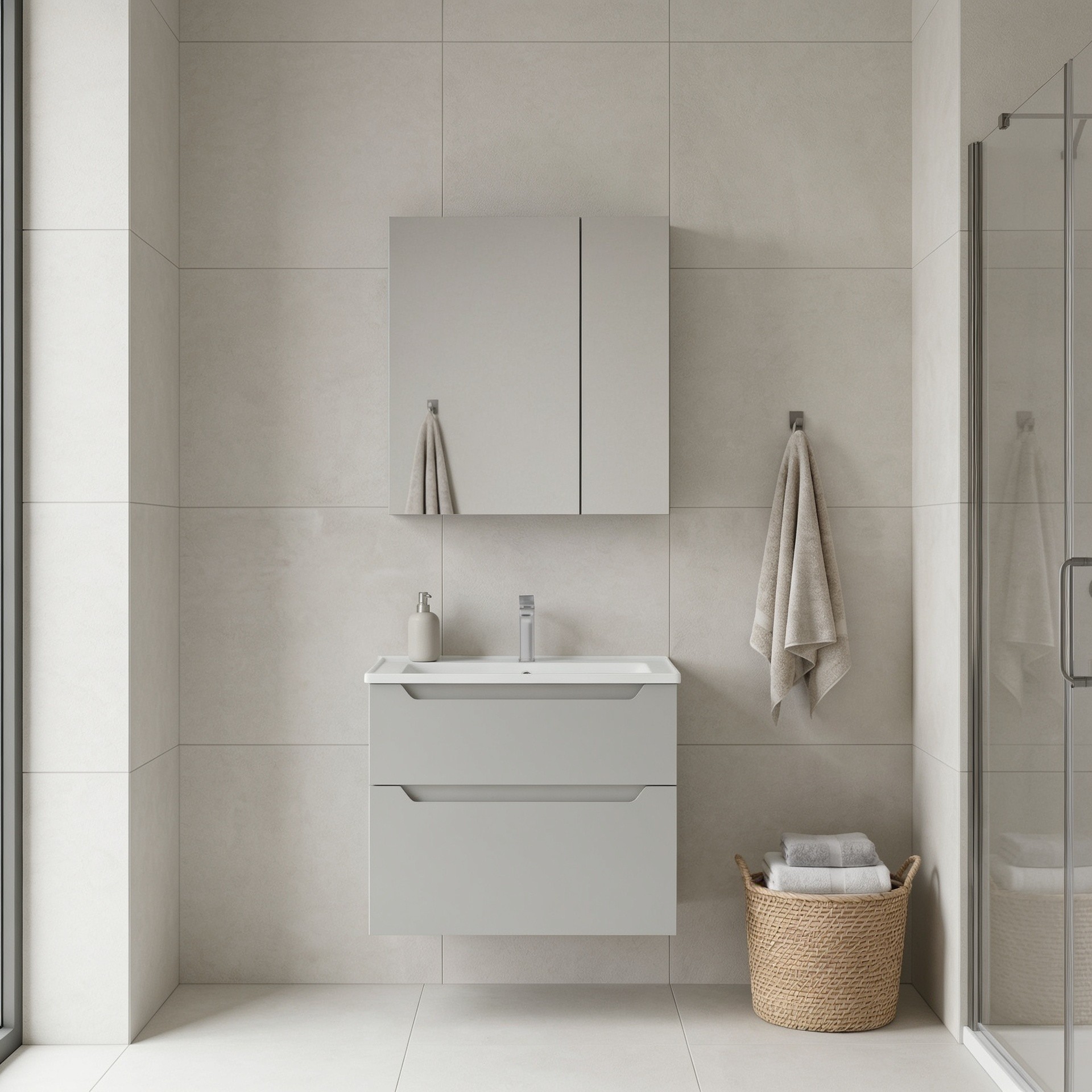 Set Dulap de Baie cu Chiuvetă și Oglindă (2 Piese), Hanah Home, Messina 65 v2, Cașmir mat