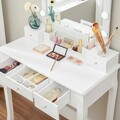 Masa de toaleta cu taburet si oglinda cu LED-uri / masuta dressing, Vasagle, 80x40x139 cm, MDF/lemn de pin/lemn de cauciuc, alb