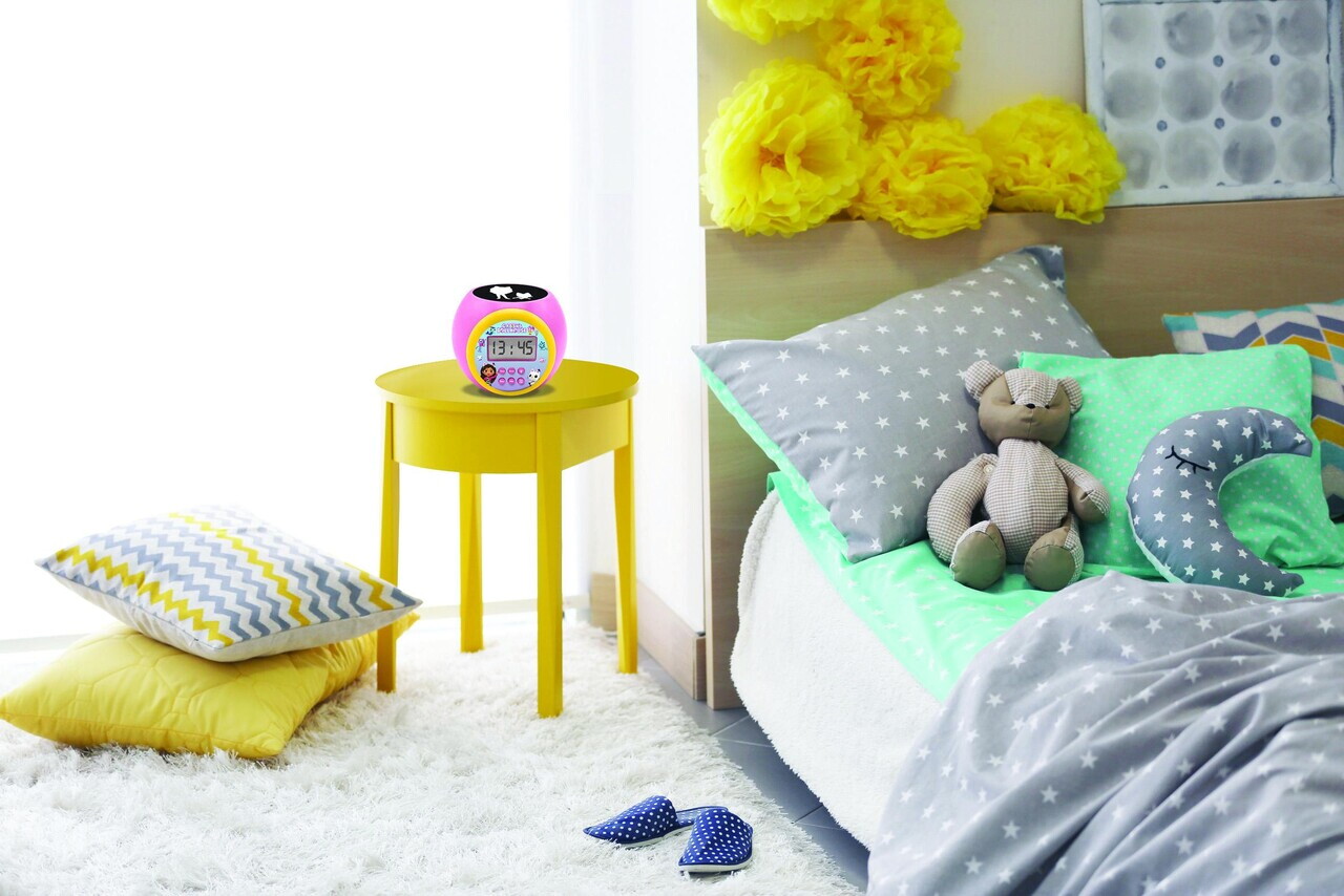 Ceas desteptator cu proiector Gabby, LEXIBOOK, 11.8x11x9.1 cm, roz - imagine 2