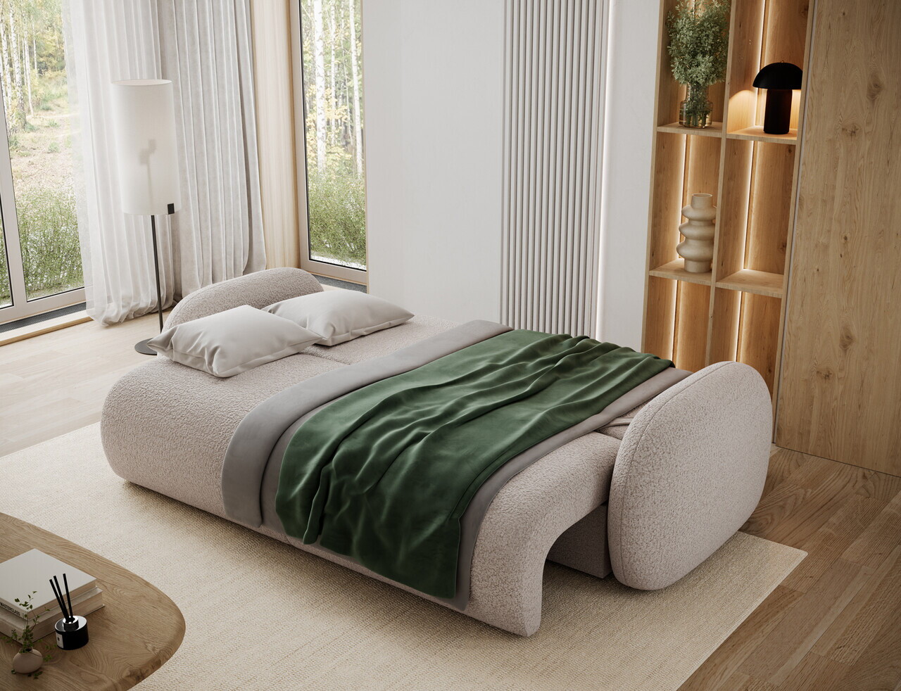 Canapea extensibila 3 locuri ELTAP, Avuela, 250x105x94 cm, lemn/tesatura boucle, bej — imaginea 6