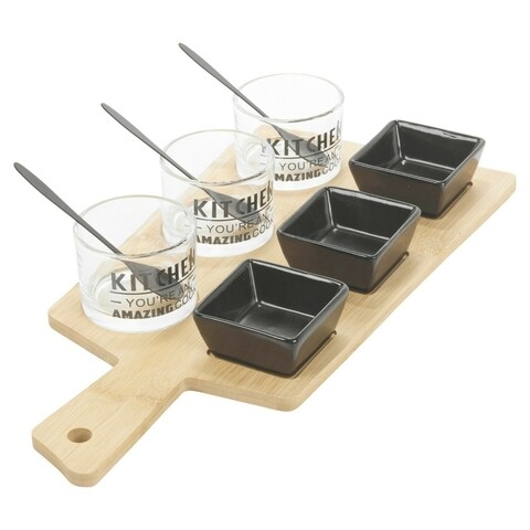 Set tava pentru servire kitchen, 37x17x0.6 cm, bambus/sticla