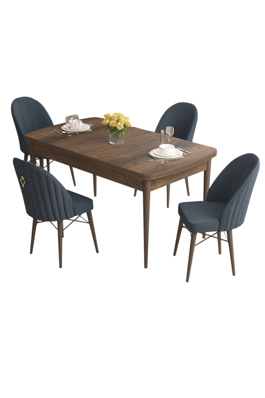 Set masa extensibila si scaune (5 piese), Hanah Home, Roz, Model baroc din lemn / Antracit — imaginea 2