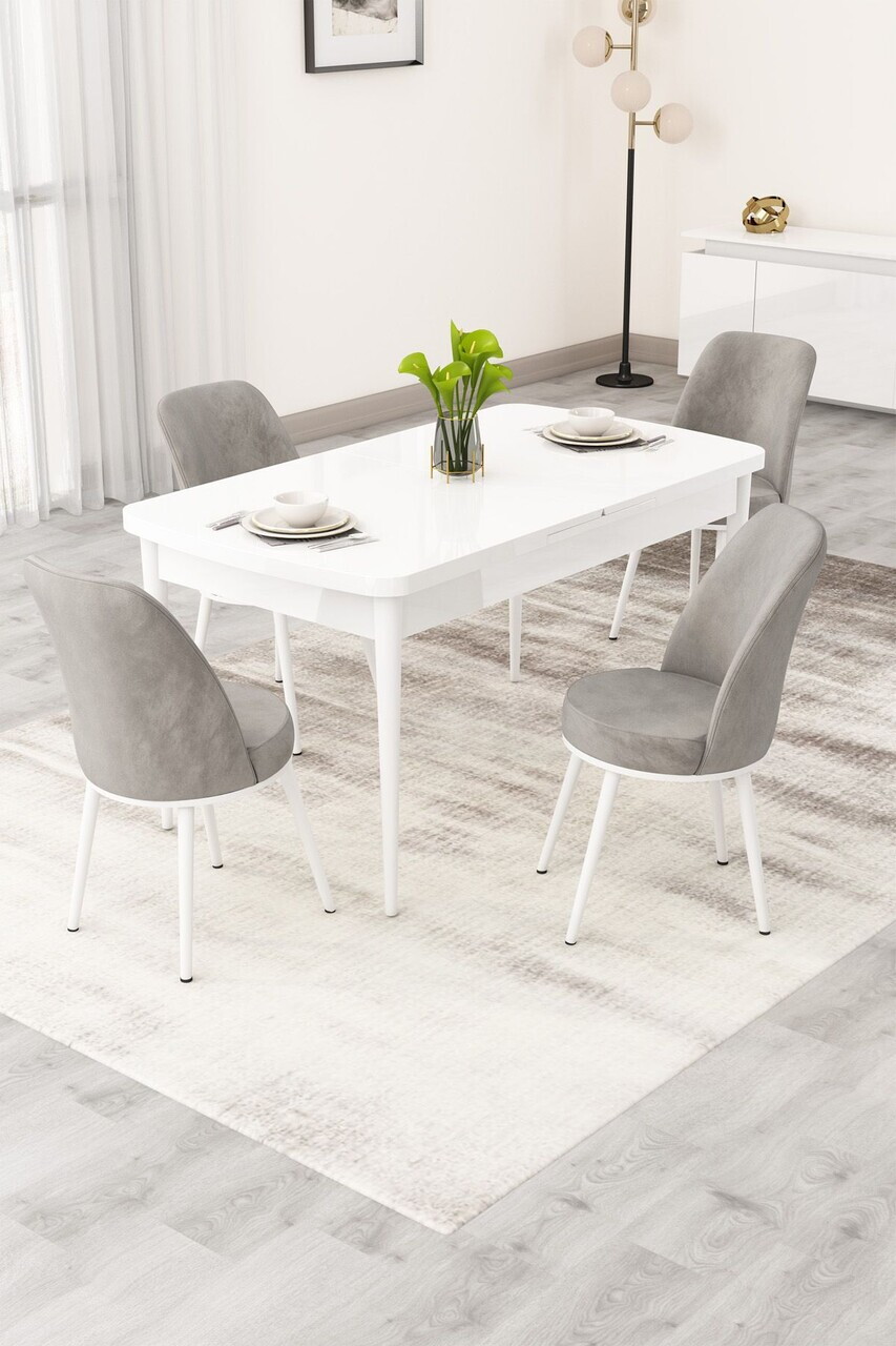 Set masa extensibila si scaune (5 piese), Hanah Home, Rax, Alb/Gri