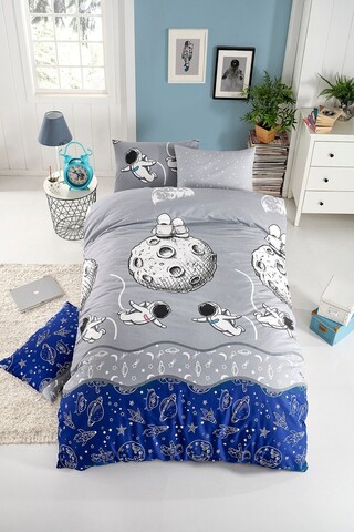 Lenjerie de pat dubla, Space Fitted, Tabu Home, 65% bumbac/35% poliester