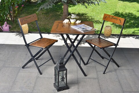 Set masa cu 2 scaune, Valovi, Bistro, mdf/metal, nuc/negru Bistro