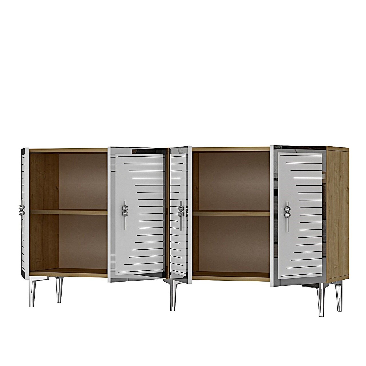 Consola, Hanah Home, Tuna 180, 180x75x32 cm, PAL , Stejar Safir / Alb / Argintiu - view 6
