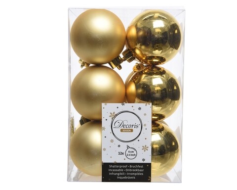 Cutie cu 12 globuri asortate Gold Mix, Decoris, Ø6 cm, plastic, auriu