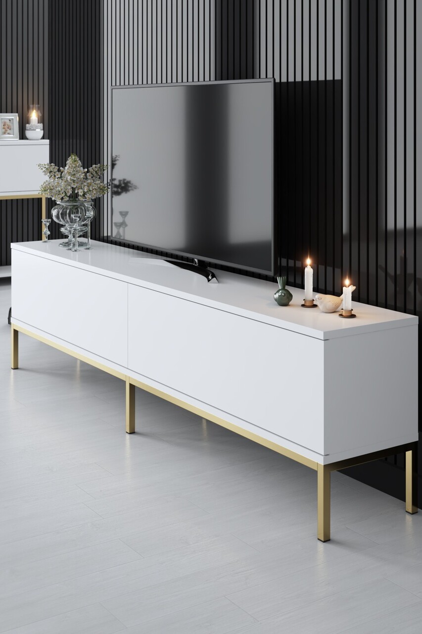 Comoda TV, Bexley, Lord, 180x47x30 cm, PAL, Alb/Auriu - 2 | YEO
