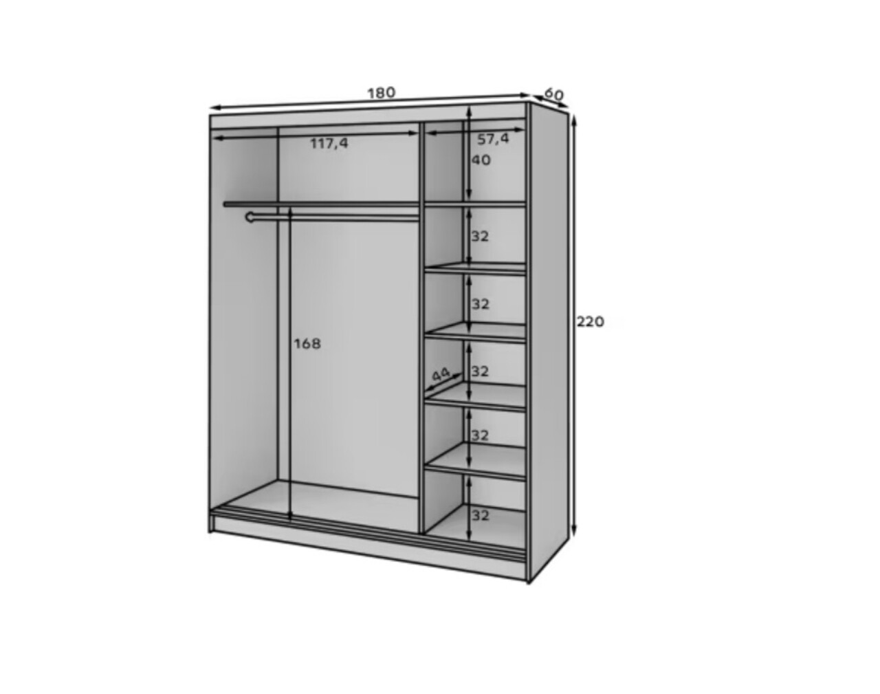Dulap pentru haine cu oglinda ELTAP, Esville III, 180x60x220 cm, MDF/ABS, negru/stejar