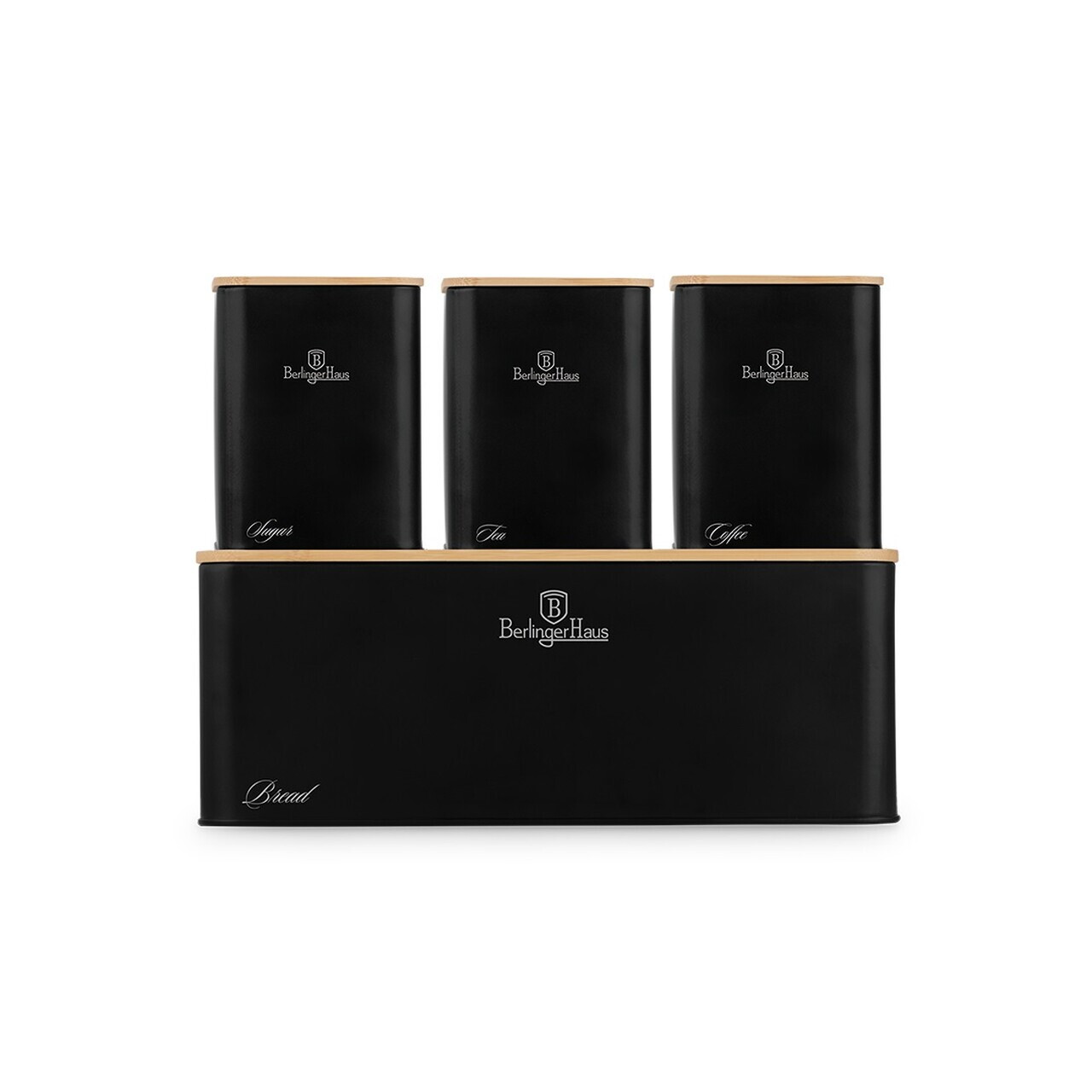 Set cutie pentru paine si 3 recipiente Berlinger Haus, Matte Black, 33x18x12 cm, otel carbon, negru mat/natur - view 3