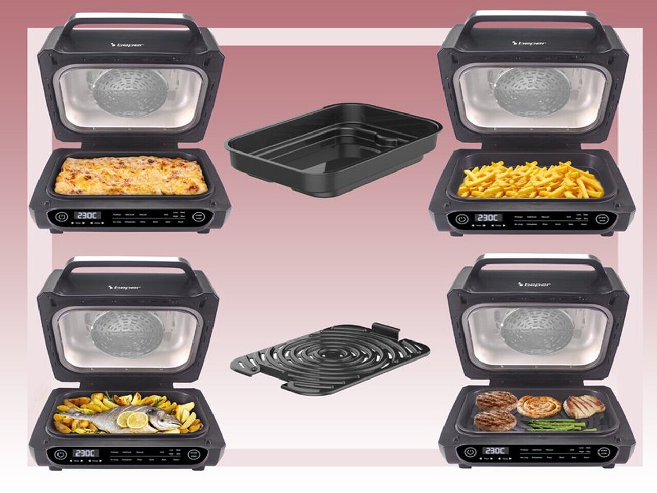 Friteuza cu aer fierbinte si gratar multifunctional Cucinotto Pro, Beper, 1700W, 39.5x40x24.5 cm, 8 programe, plastic/aluminiu/inox, negru — imaginea 5