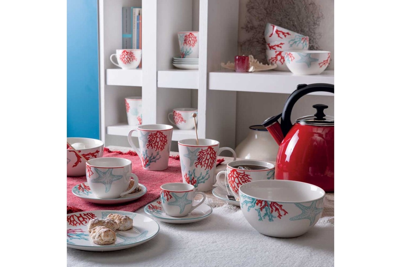 Set 6 cesti cu farfurie pentru ceai, Metropolis Alyssa, Tognana, 260 ml, portelan, multicolor - 1 | YEO