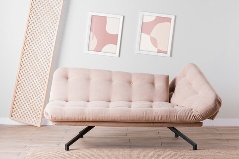 Canapea extensibila coxy, futon, 3 locuri, 110x200 cm, metal, bej