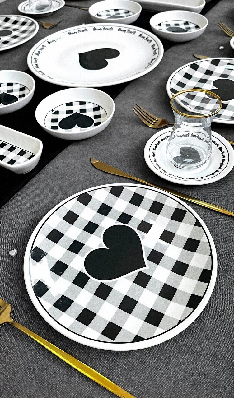 Set de mic dejun, Hermia, 759NRE1139, Ceramica, Farfurie de servire: 20 x 20 cm (6 bucăți), Alb/Negru - view 2