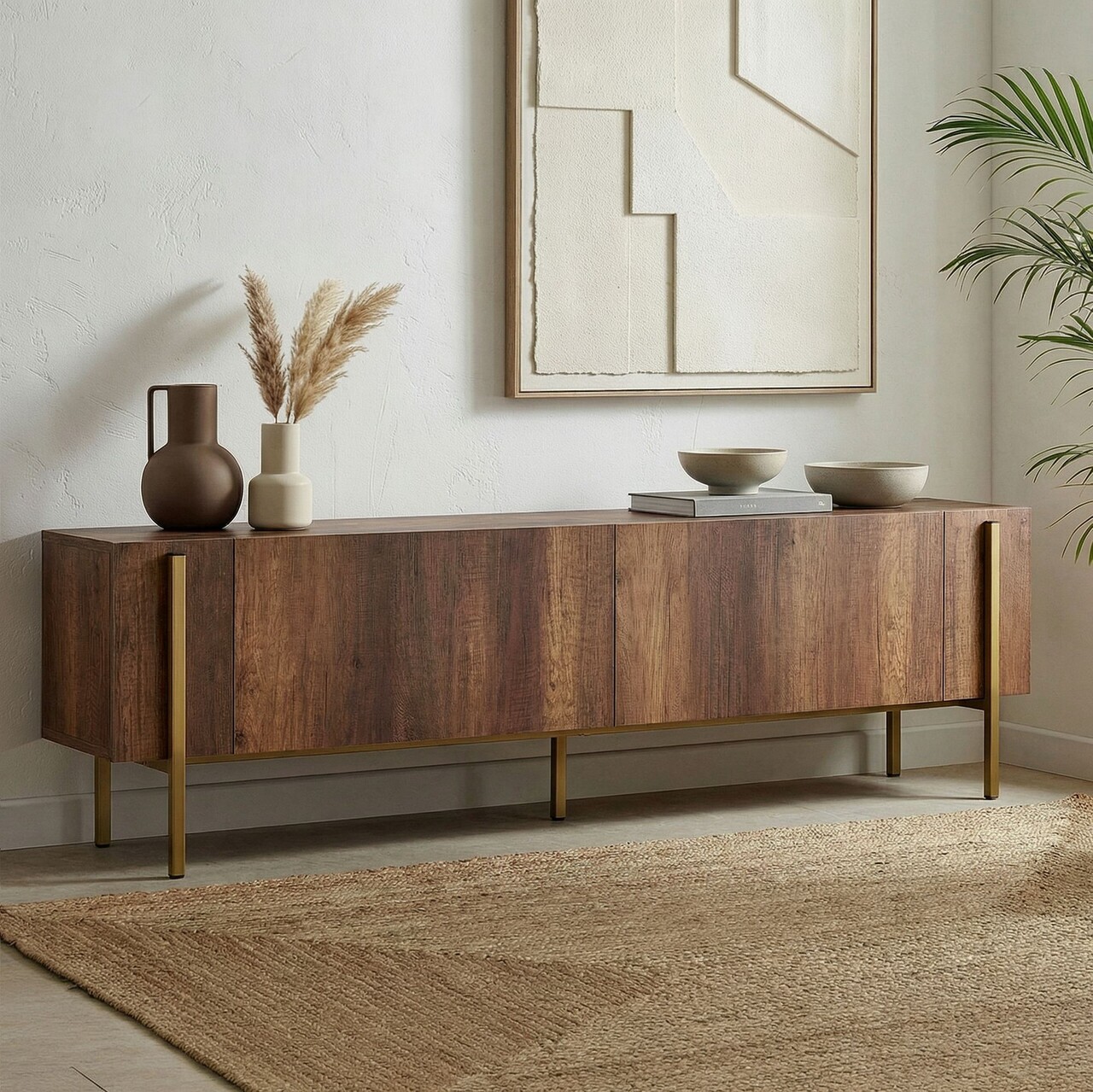 Comoda TV, Hanah Home, Nexus, 180x30x45 cm, Barok Walnut Gold - imagine 3