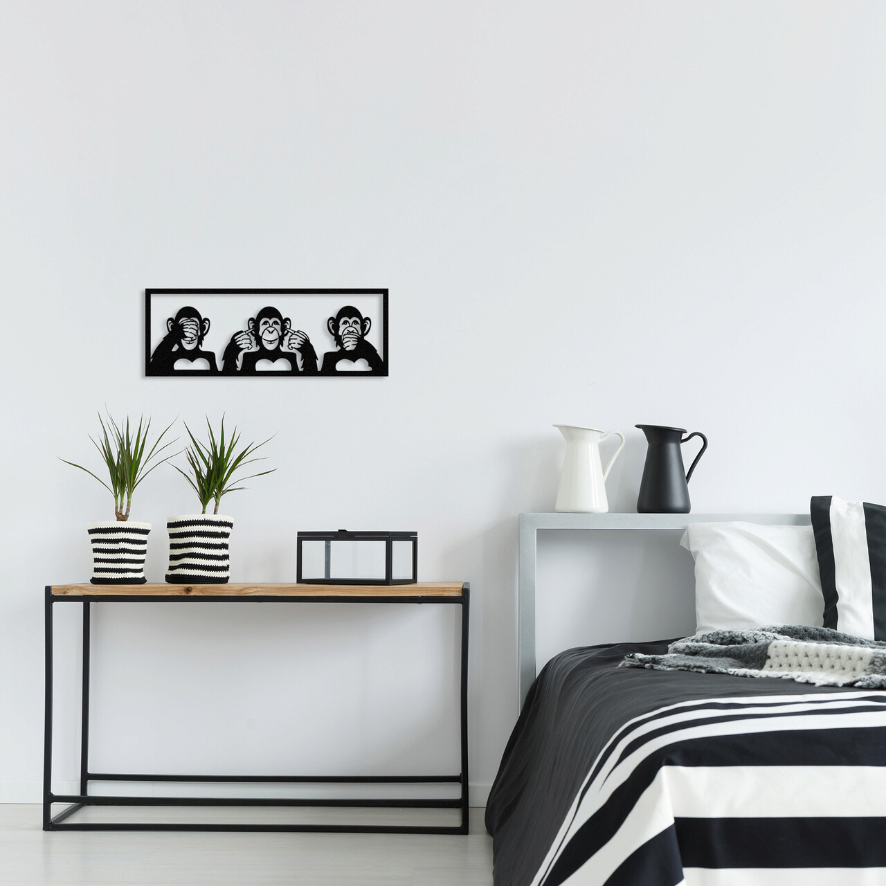 Decoratiune de perete, Three Monkeys-S, metal, 50 x 18 cm, negru - 2 | YEO